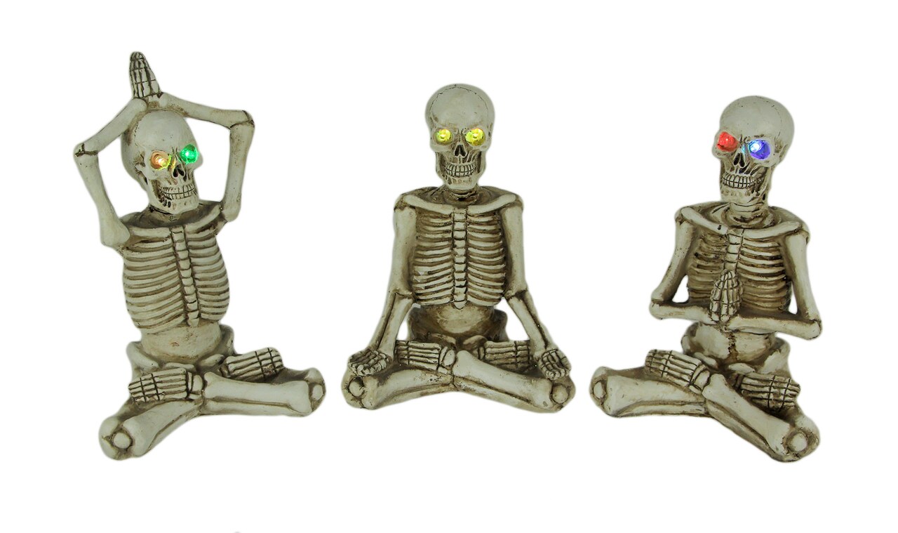 Bone Stretchers Yoga Skeleton Figurines with Color Changing LED Eyes Set of 3